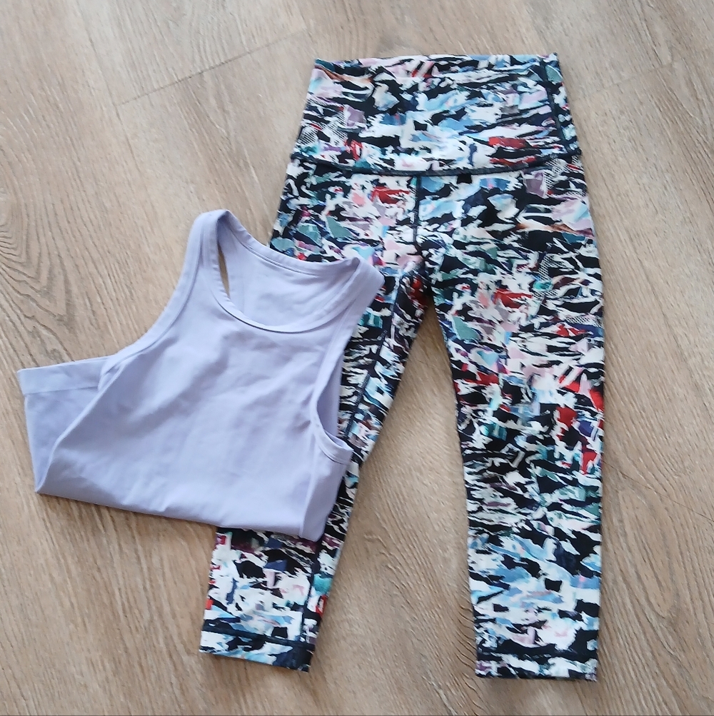 Lululemon Athletica Multicolor Leggings and Lavender Tank